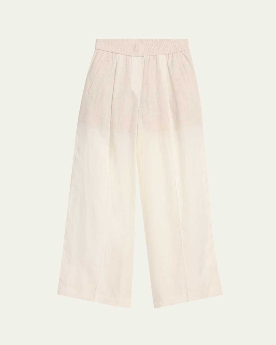Pleated Wide-Leg Linen Pull-On Trackpants